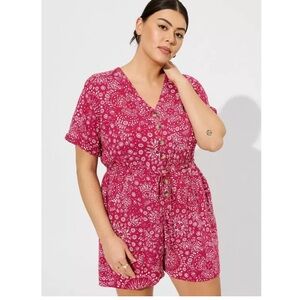 Torrid Rayon Slub Button Front Romper In Washed Mandala